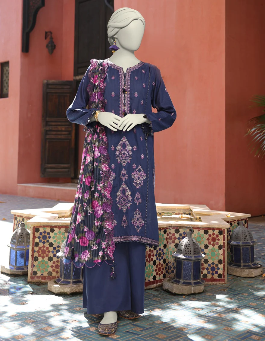 Junaid Jamshaid 3PC-JLAWN-S-25-3164 Blue Jacquard Embroidered Shades Of Summer 2025