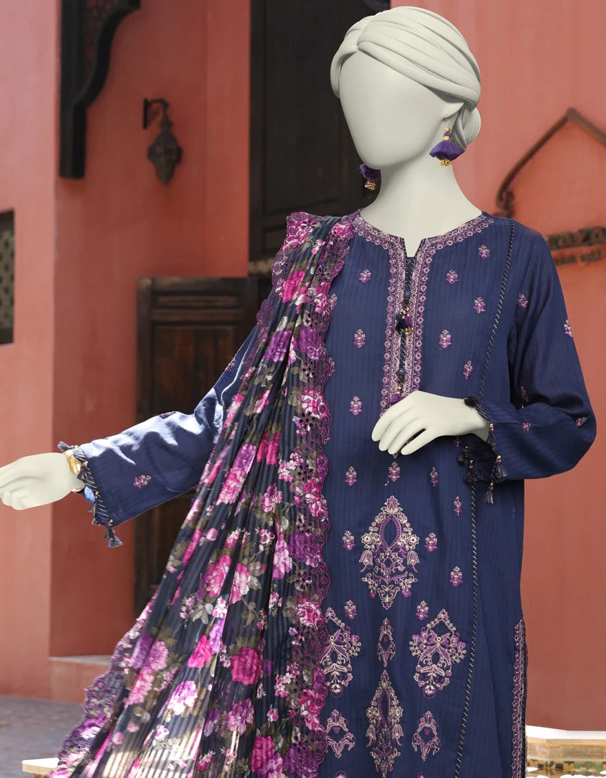 Junaid Jamshaid 3PC-JLAWN-S-25-3164 Blue Jacquard Embroidered Shades Of Summer 2025 - Image 2