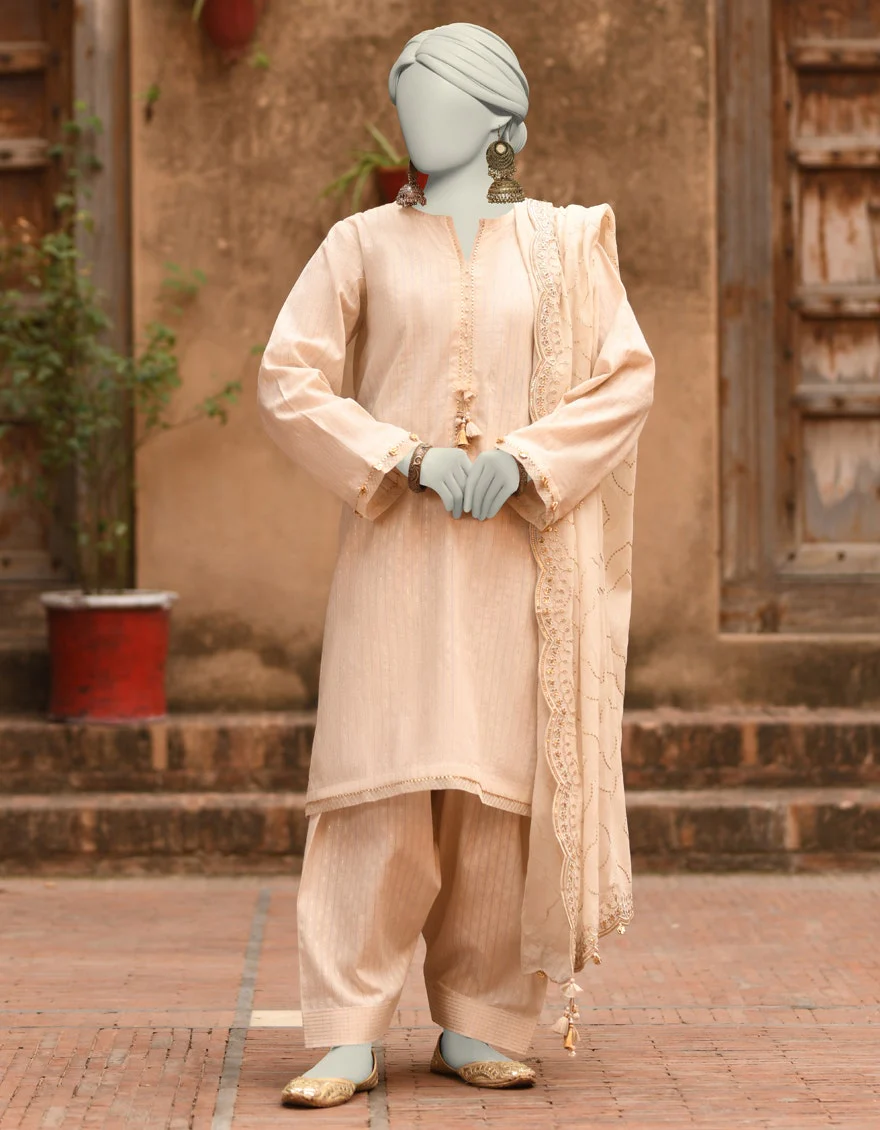 Junaid Jamshaid 3PC-JLAWN-S-25-3178 Off White Doria Dyed Shades Of Summer 2025
