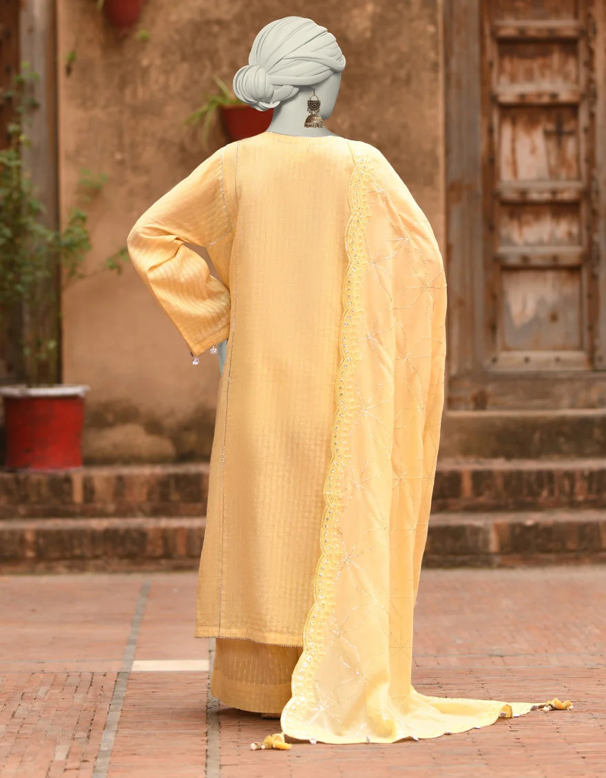 Junaid Jamshaid 3PC-JLAWN-S-25-3180 Yellow Doria Dyed Shades Of Summer 2025 - Image 2