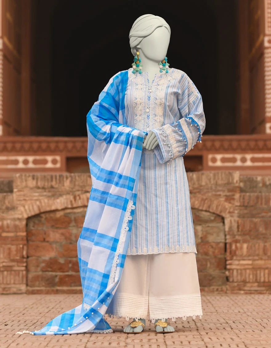 Junaid Jamshaid 3PC-JLAWN-S-25-3190 Blue Lawn Embroidered Shades Of Summer 2025