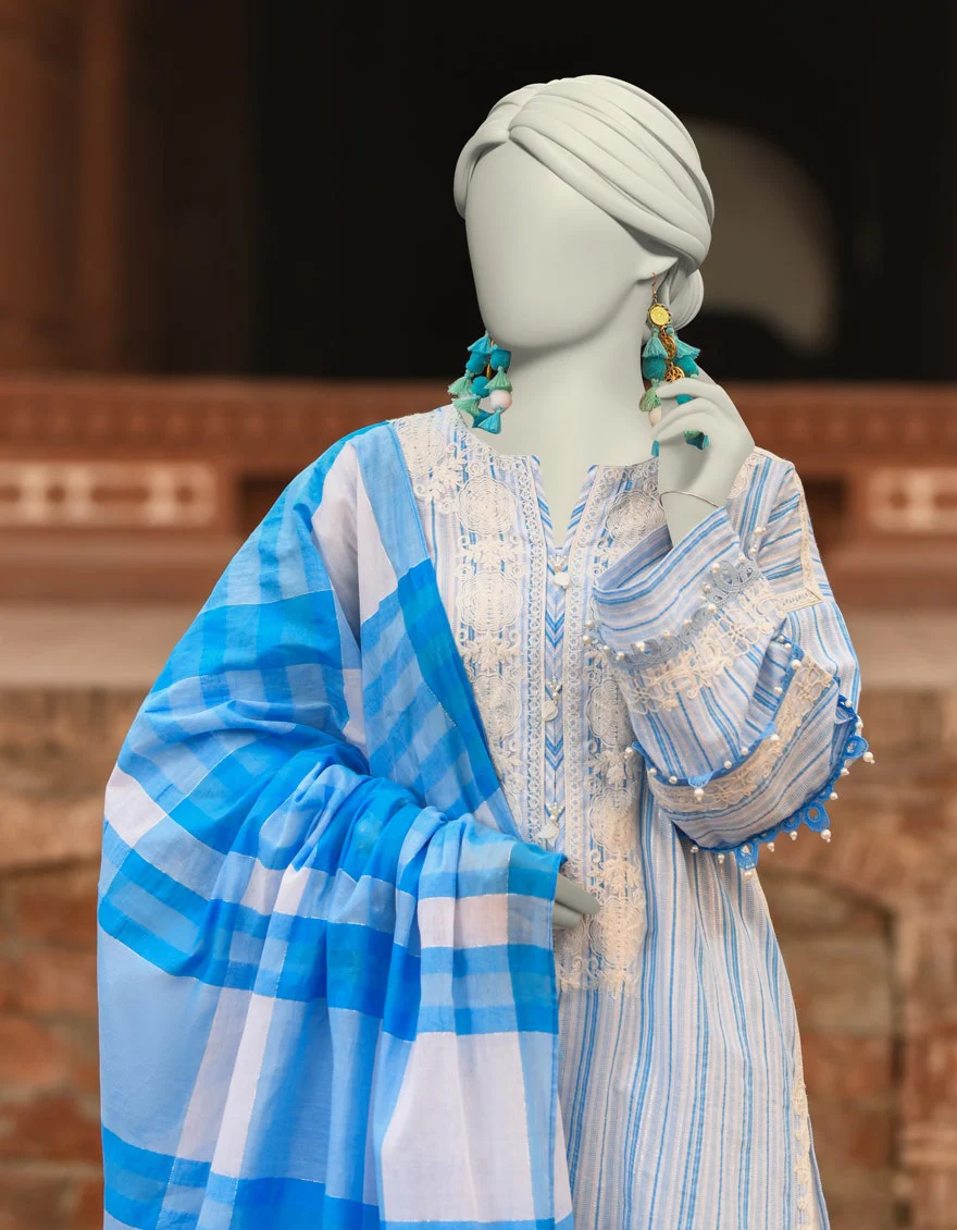 Junaid Jamshaid 3PC-JLAWN-S-25-3190 Blue Lawn Embroidered Shades Of Summer 2025 - Image 2