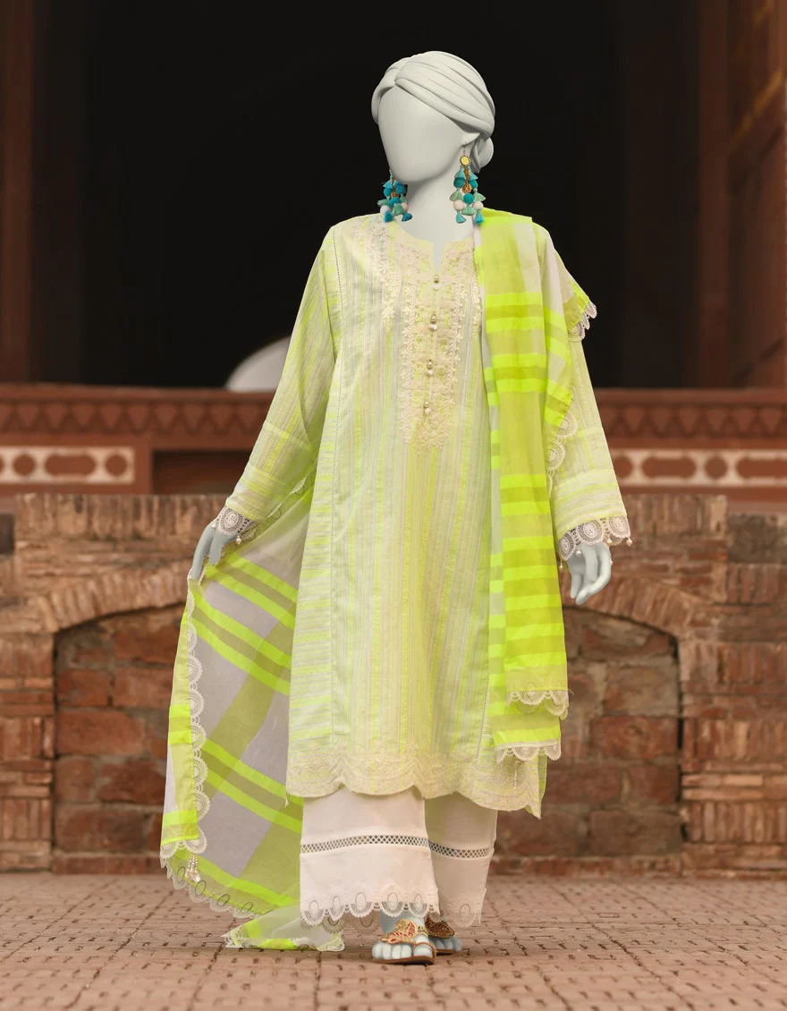 Junaid Jamshaid 3PC-JLAWN-S-25-3191 Green Lawn Embroidered Shades Of Summer 2025