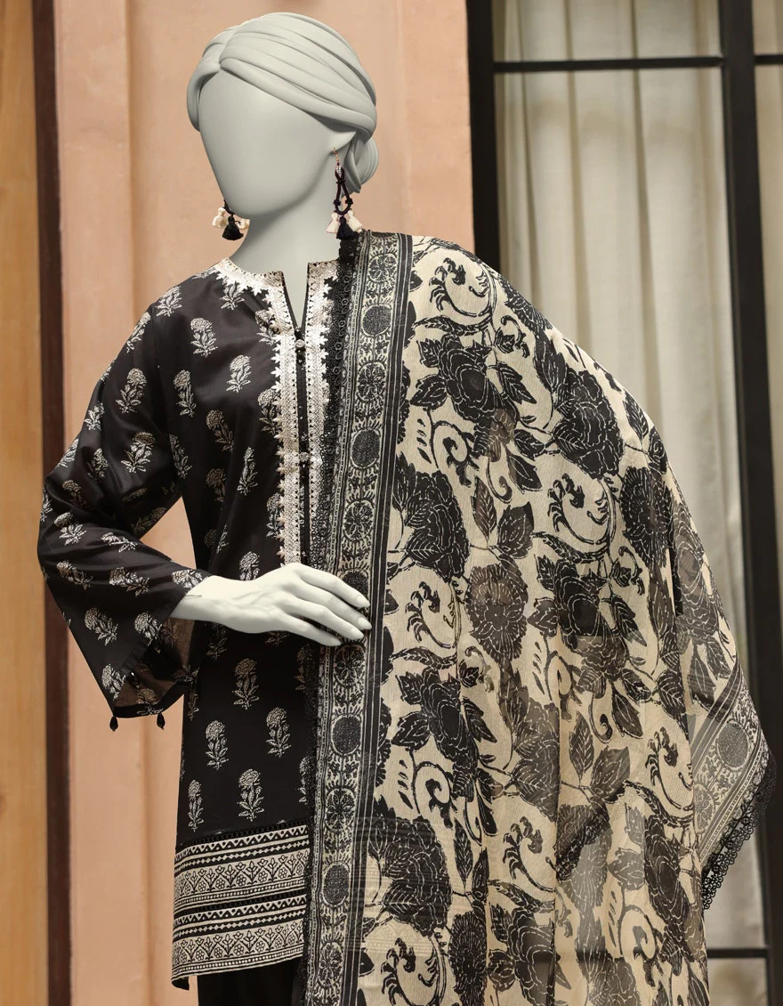 Junaid Jamshaid 3PC-JLAWN-S-25-3294-A Black Lawn Embroidered Shades Of Summer 2025 - Image 2