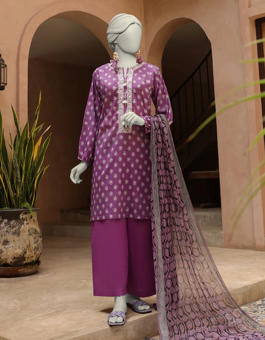 Junaid Jamshaid 3PC-JLAWN-S-25-3295-B Purple Lawn Embroidered Shades Of Summer 2025