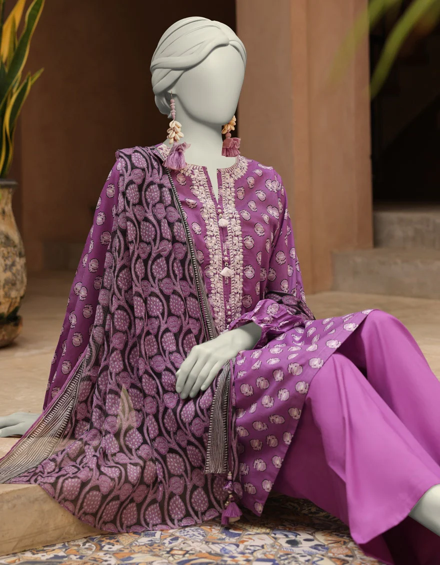 Junaid Jamshaid 3PC-JLAWN-S-25-3295-B Purple Lawn Embroidered Shades Of Summer 2025 - Image 2