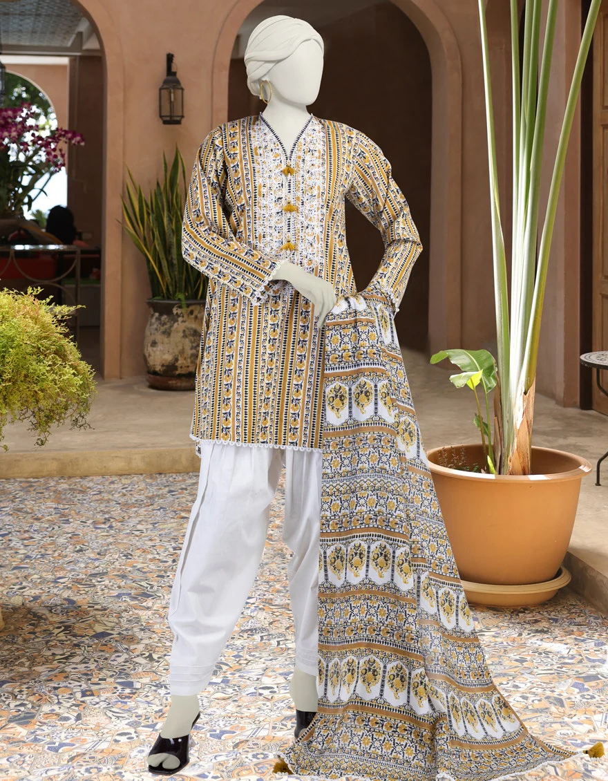 Junaid Jamshaid 3PC-JLAWN-S-25-3299-A Multicolor Lawn Embroidered Shades Of Summer 2025