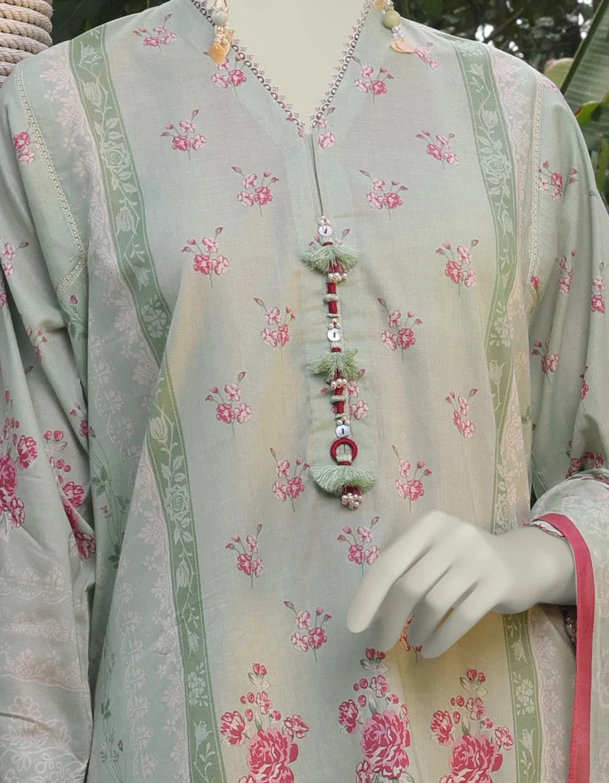 Junaid Jamshaid 3PC-JLAWN-S-25-801 Green Lawn Printed Shades Of Summer 2025 - Image 2