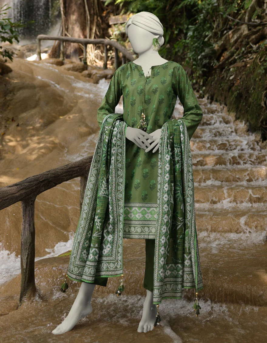 Junaid Jamshaid 3PC-JLAWN-S-25-813 Green Jacquard Printed Shades Of Summer 2025