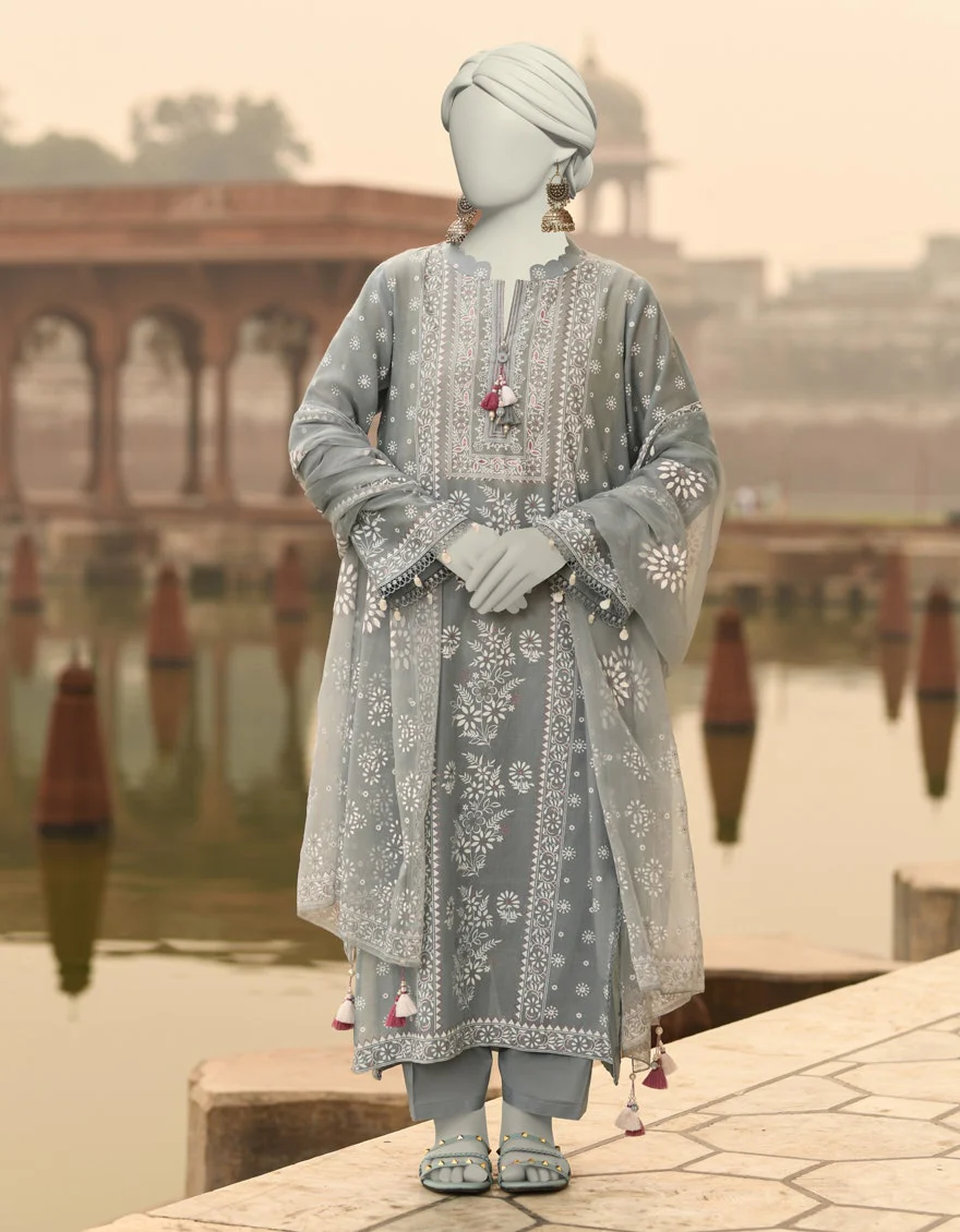 Junaid Jamshaid 3PC-JLAWN-S-25-818 Grey Lawn Printed Shades Of Summer 2025