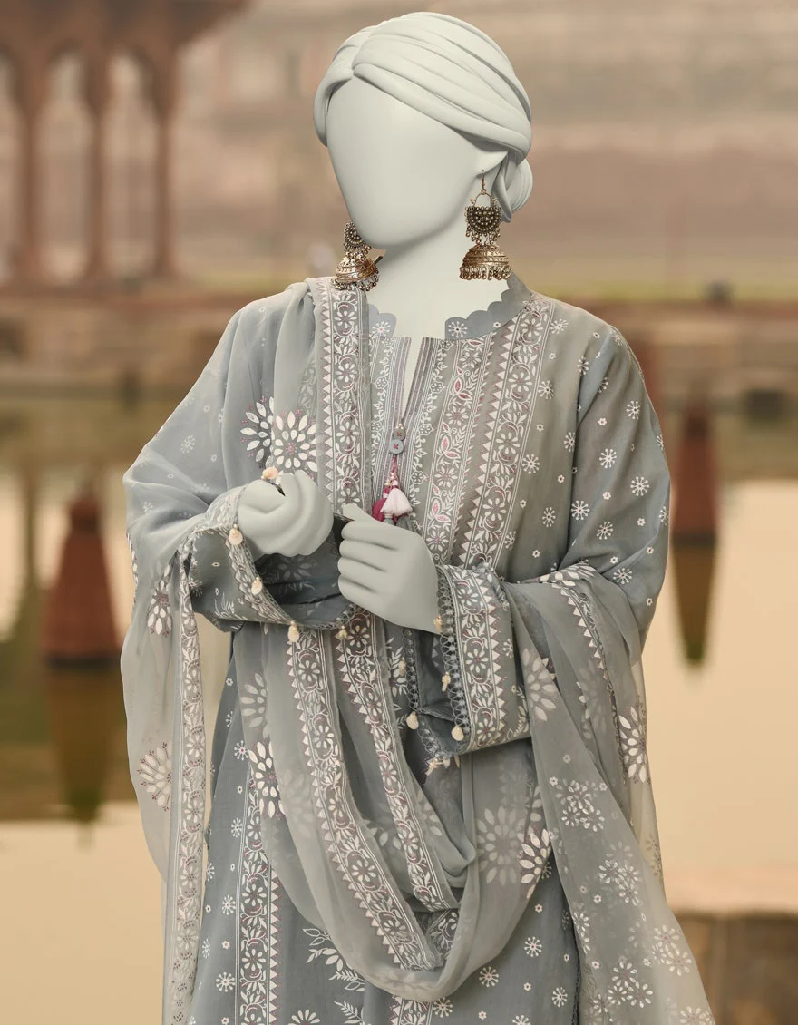 Junaid Jamshaid 3PC-JLAWN-S-25-818 Grey Lawn Printed Shades Of Summer 2025 - Image 2