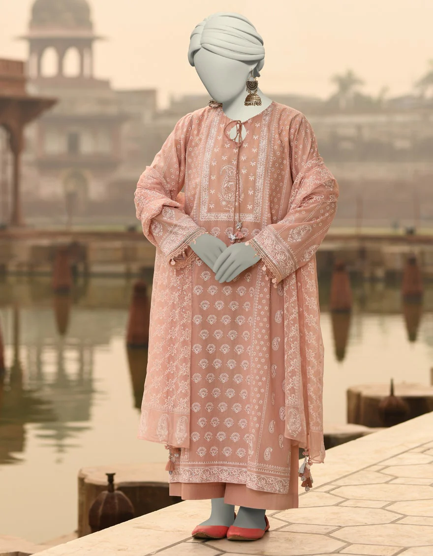 Junaid Jamshaid 3PC-JLAWN-S-25-819 Peach Lawn  Printed Shades Of Summer 2025