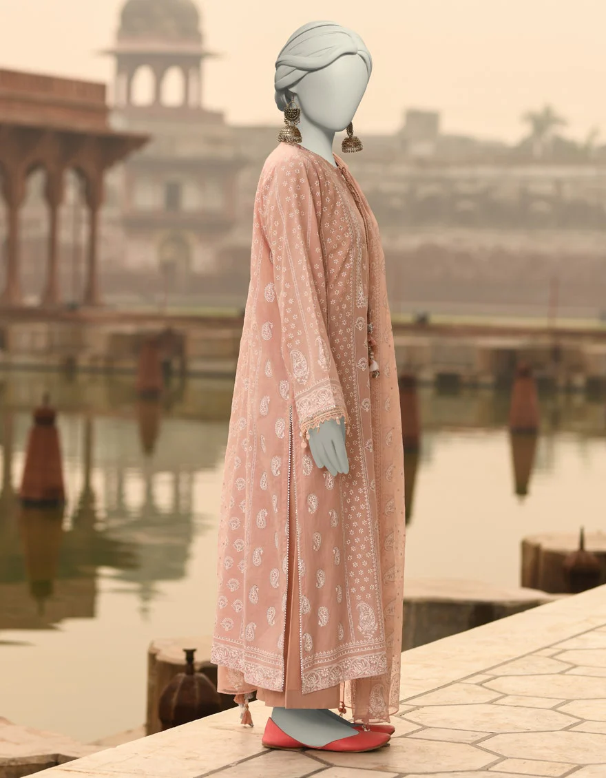Junaid Jamshaid 3PC-JLAWN-S-25-819 Peach Lawn  Printed Shades Of Summer 2025 - Image 2