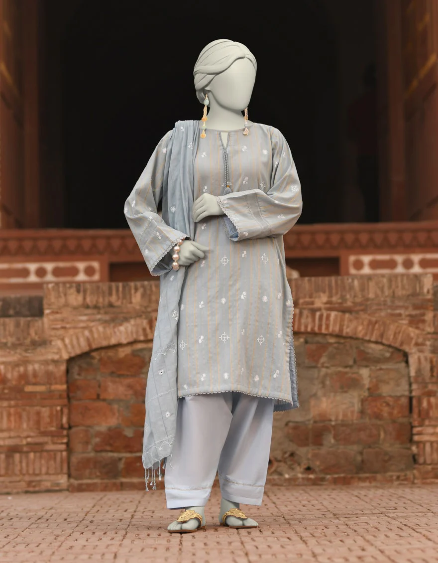 Junaid Jamshaid 3PC-JLAWN-S-25-834 Blue Doria Embroidered Shades Of Summer 2025
