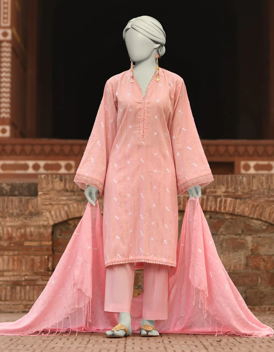 Junaid Jamshaid 3PC-JLAWN-S-25-836 Pink Doria Embroidered Shades Of Summer 2025