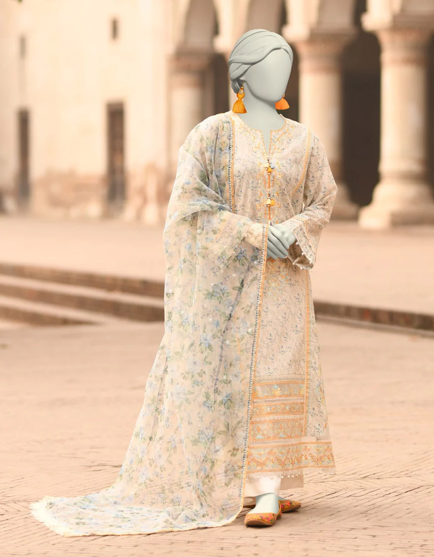 Junaid Jamshaid 3PC-JLAWN-S-25-837 Off White Lawn Embroidered Shades Of Summer 2025