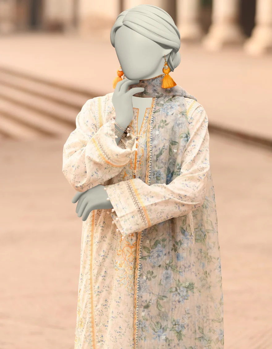Junaid Jamshaid 3PC-JLAWN-S-25-837 Off White Lawn Embroidered Shades Of Summer 2025 - Image 2