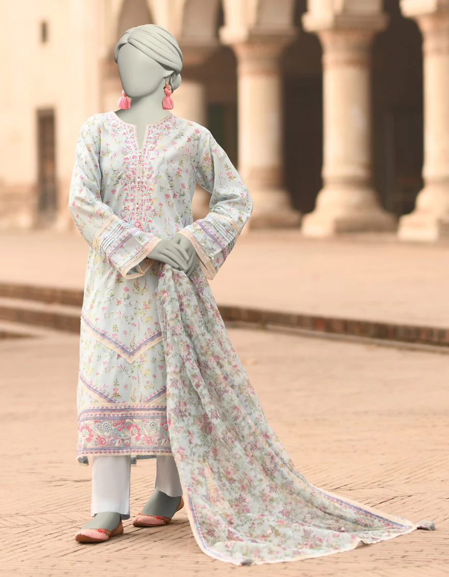 Junaid Jamshaid 3PC-JLAWN-S-25-838 Blue Lawn Embroidered Shades Of Summer 2025