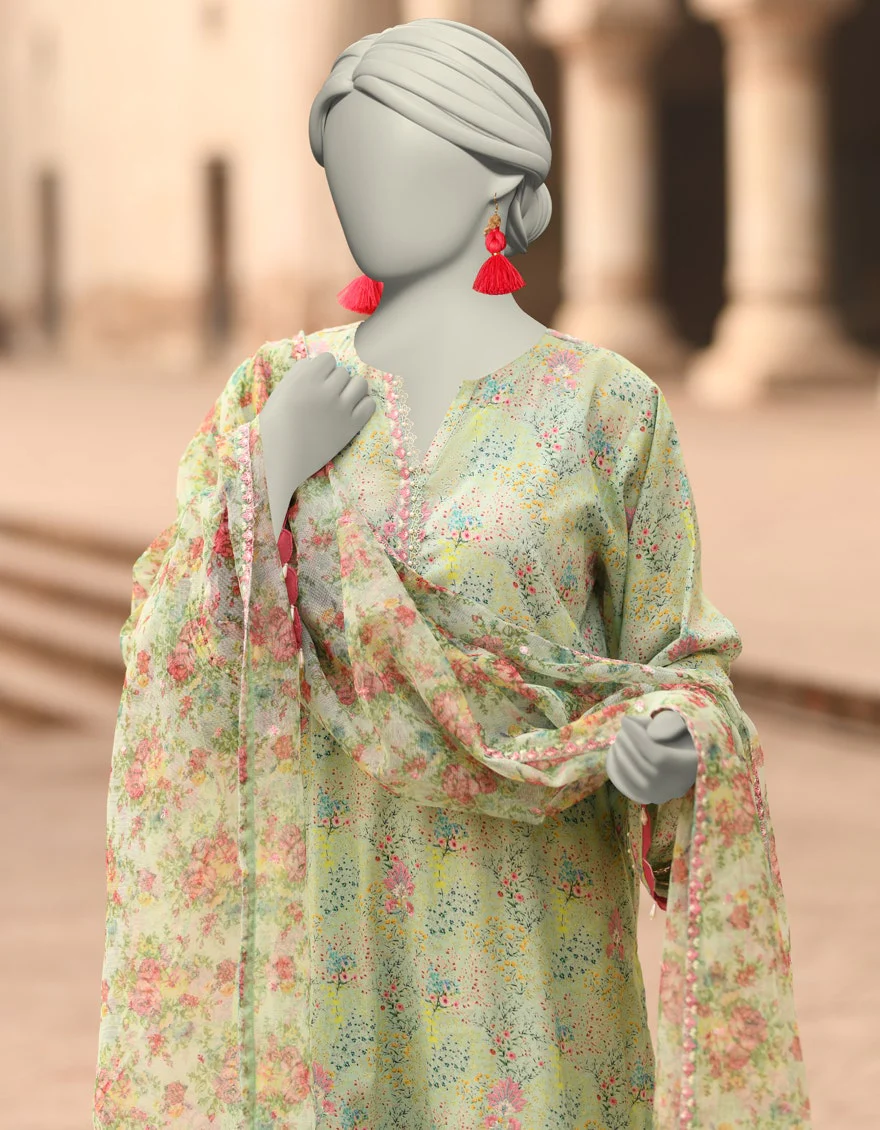 Junaid Jamshaid 3PC-JLAWN-S-25-840 Green Lawn Embroidered Shades Of Summer 2025 - Image 2