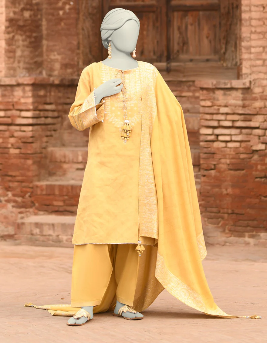 Junaid Jamshaid 3PC-JLAWN-S-25-847 Yellow Lawn Dyed Shades Of Summer 2025
