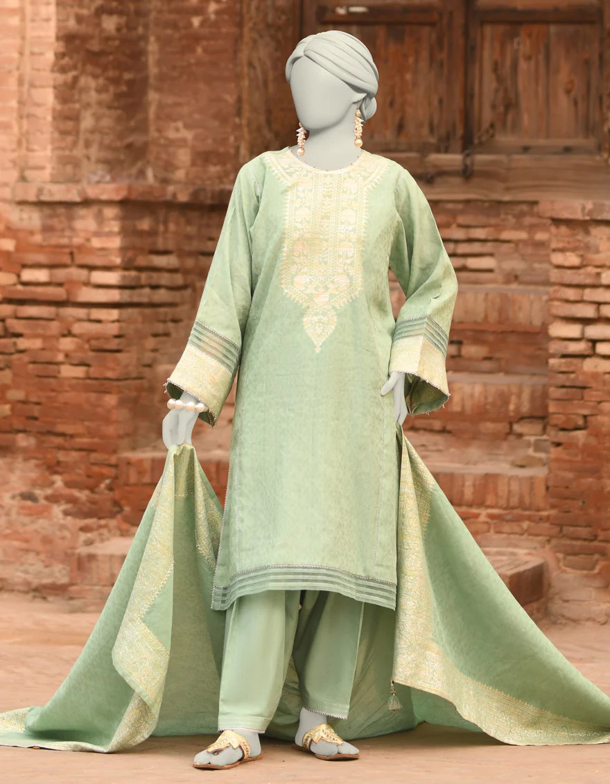 Junaid Jamshaid 3PC-JLAWN-S-25-848 Green Lawn Dyed  Shades Of Summer 2025