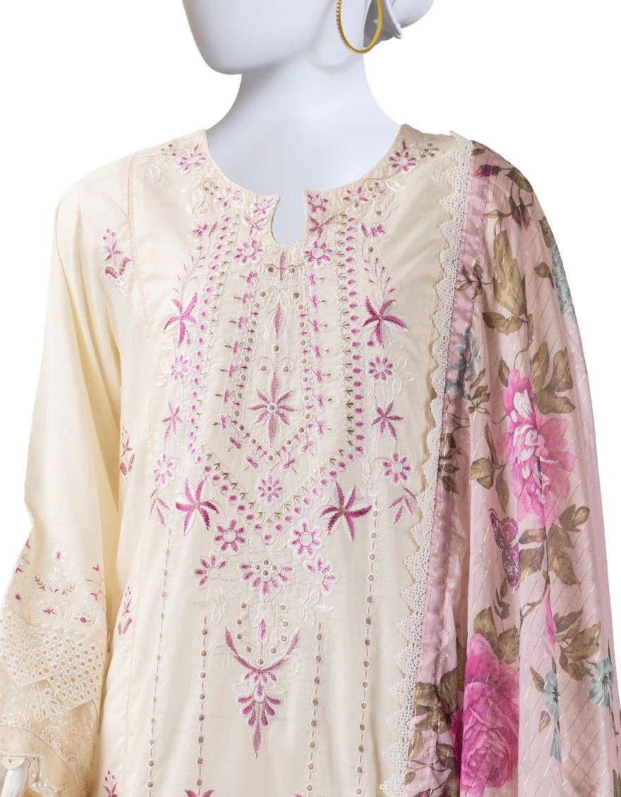 Juniad Jamshaid Beige Lawn Embroidered 3PC-JLAWN-S-25-821-S Summer Pret 2025 - Image 2