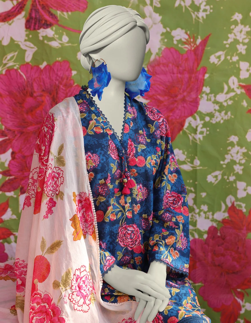 Juniad Jamshaid Blue Lawn Printed 3PC-JLAWN-S-25-007-S Summer Pret 2025 - Image 2