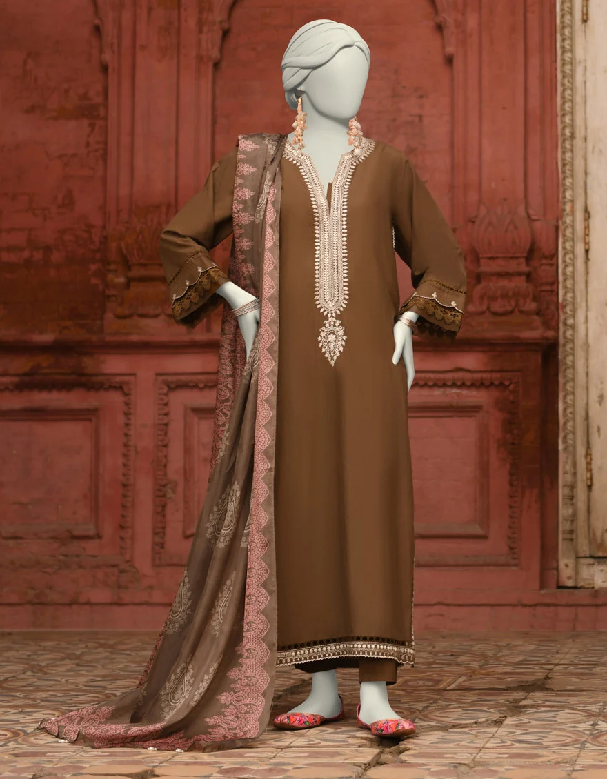 Juniad Jamshaid Brown Lawn Embroidered 3PC-JLAWN-S-25-064-S Summer Pret 2025