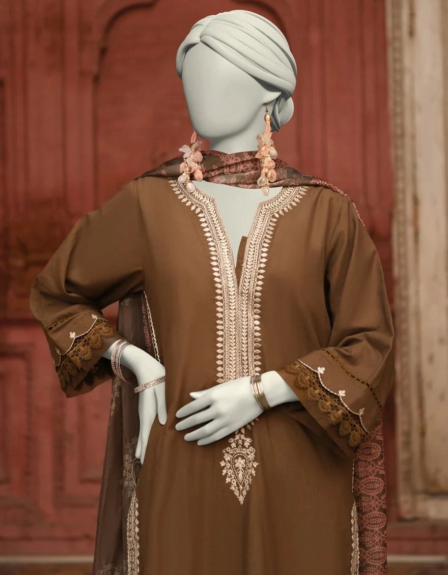 Juniad Jamshaid Brown Lawn Embroidered 3PC-JLAWN-S-25-064-S Summer Pret 2025 - Image 2