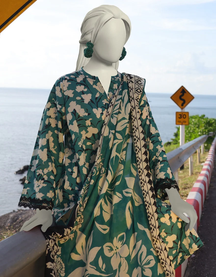 Juniad Jamshaid Green Lawn Printed 2PC-JLAWN-S-JDS-25-1010-S Summer Pret 2025 - Image 2