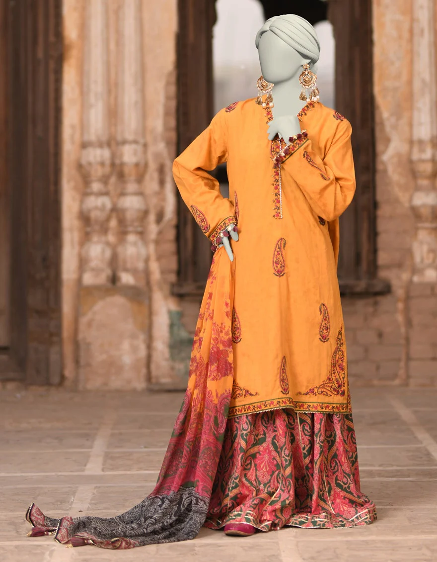Juniad Jamshaid Mustard Dobby Embroidered 3PC-JLAWN-S-25-017-S Summer Pret 2025 - Image 2