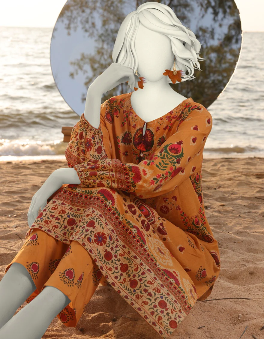 Juniad Jamshaid Mustard Lawn Printed 2PC-JLAWN-S-JST-25-2007-S Summer Pret 2025 - Image 2