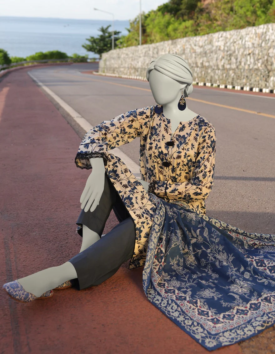 Juniad Jamshaid Off White Lawn Printed 2PC-JLAWN-S-JDS-25-1009-S Summer Pret 2025 - Image 2