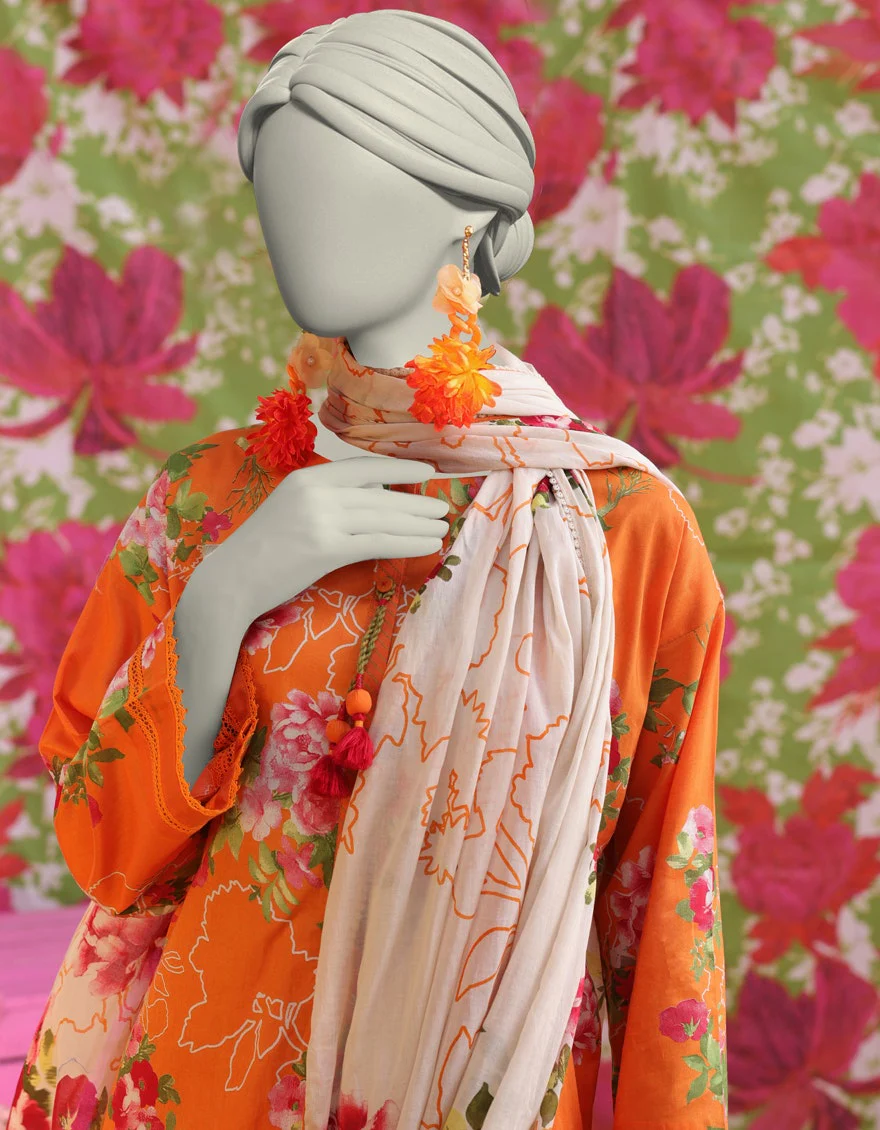 Juniad Jamshaid Orange Lawn Printed 3PC-JLAWN-S-25-008-S Summer Pret 2025 - Image 2