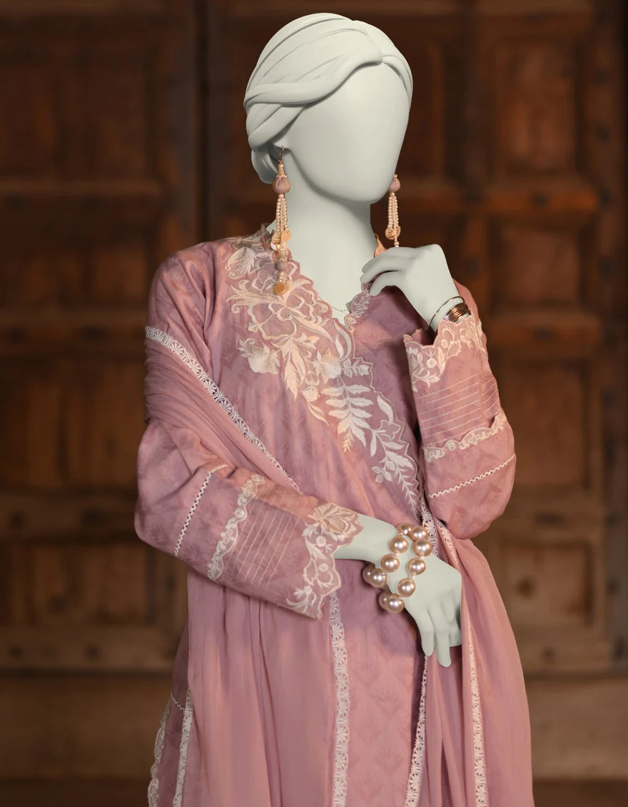 Juniad Jamshaid Pink Dobby Embroidered 3PC-JLAWN-S-25-052-S Summer Pret 2025 - Image 2