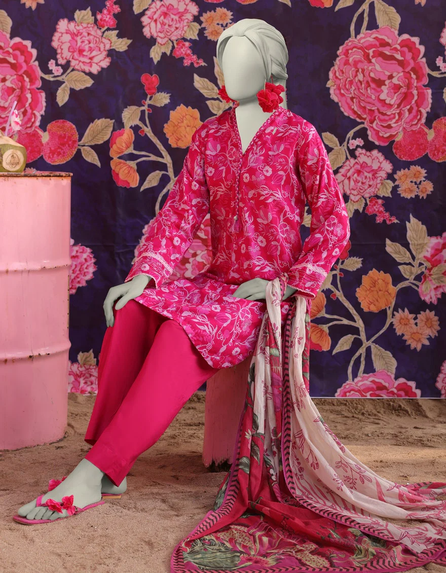 Juniad Jamshaid Pink Lawn Printed 3PC-JLAWN-S-25-011-S Summer Pret 2025 - Image 2