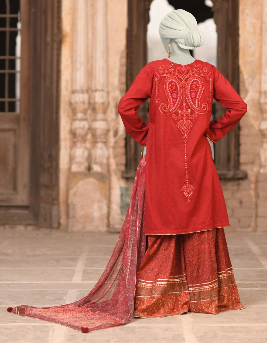 Juniad Jamshaid Red Dobby Embroidered 3PC-JLAWN-S-25-014-S Summer Pret 2025 - Image 2