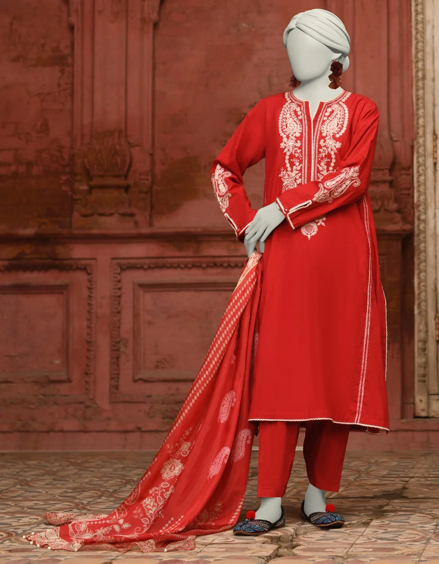 Juniad Jamshaid Red Lawn Embroidered 3PC-JLAWN-S-25-062-S Summer Pret 2025