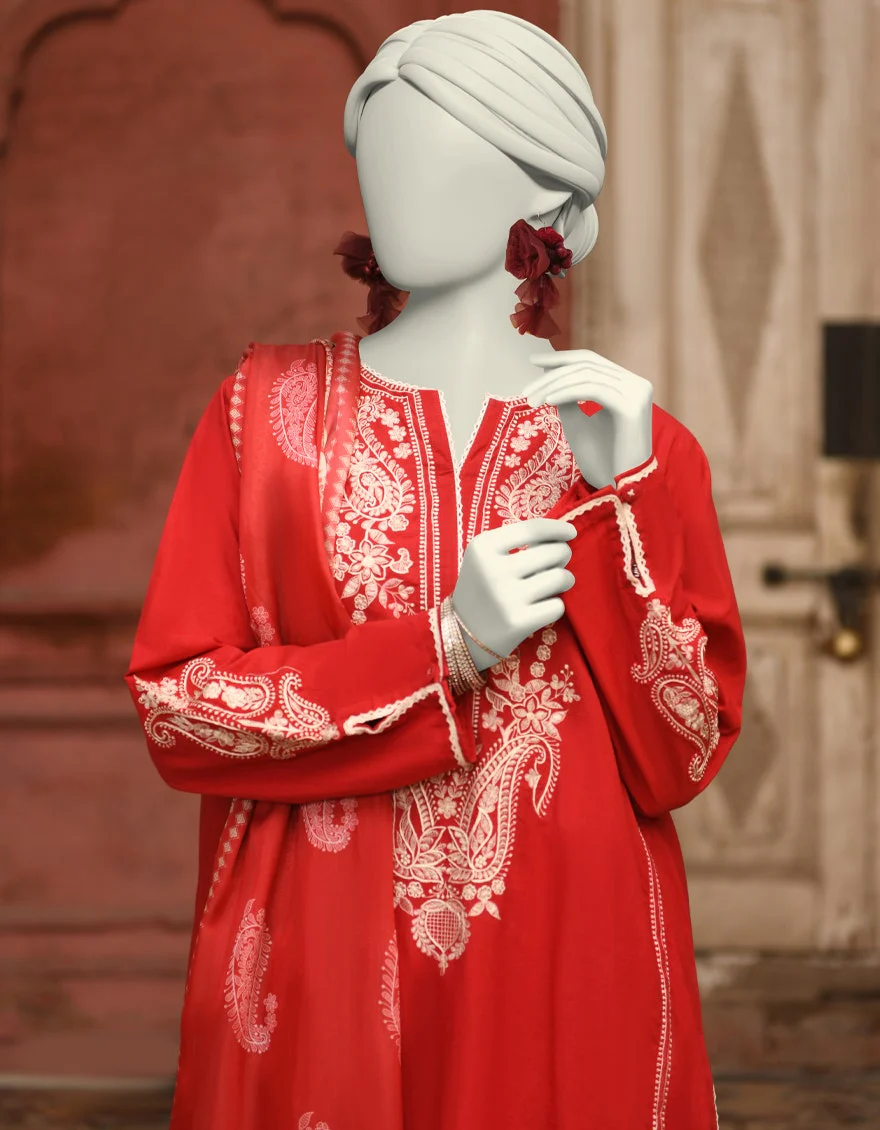 Juniad Jamshaid Red Lawn Embroidered 3PC-JLAWN-S-25-062-S Summer Pret 2025 - Image 2