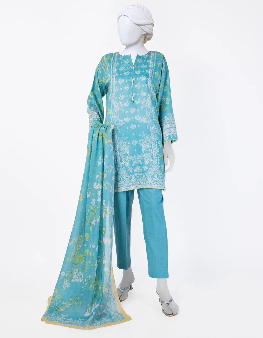 Juniad Jamshaid Turquoise Lawn Printed 3PC-JLAWN-S-25-803-S Summer Pret 2025