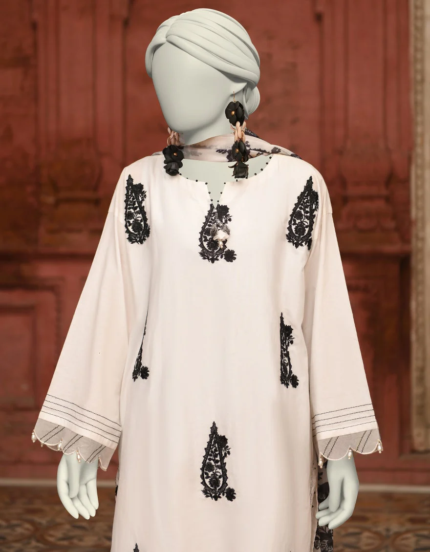 Juniad Jamshaid White Lawn Embroidered 3PC-JLAWN-S-25-066-S Summer Pret 2025 - Image 2