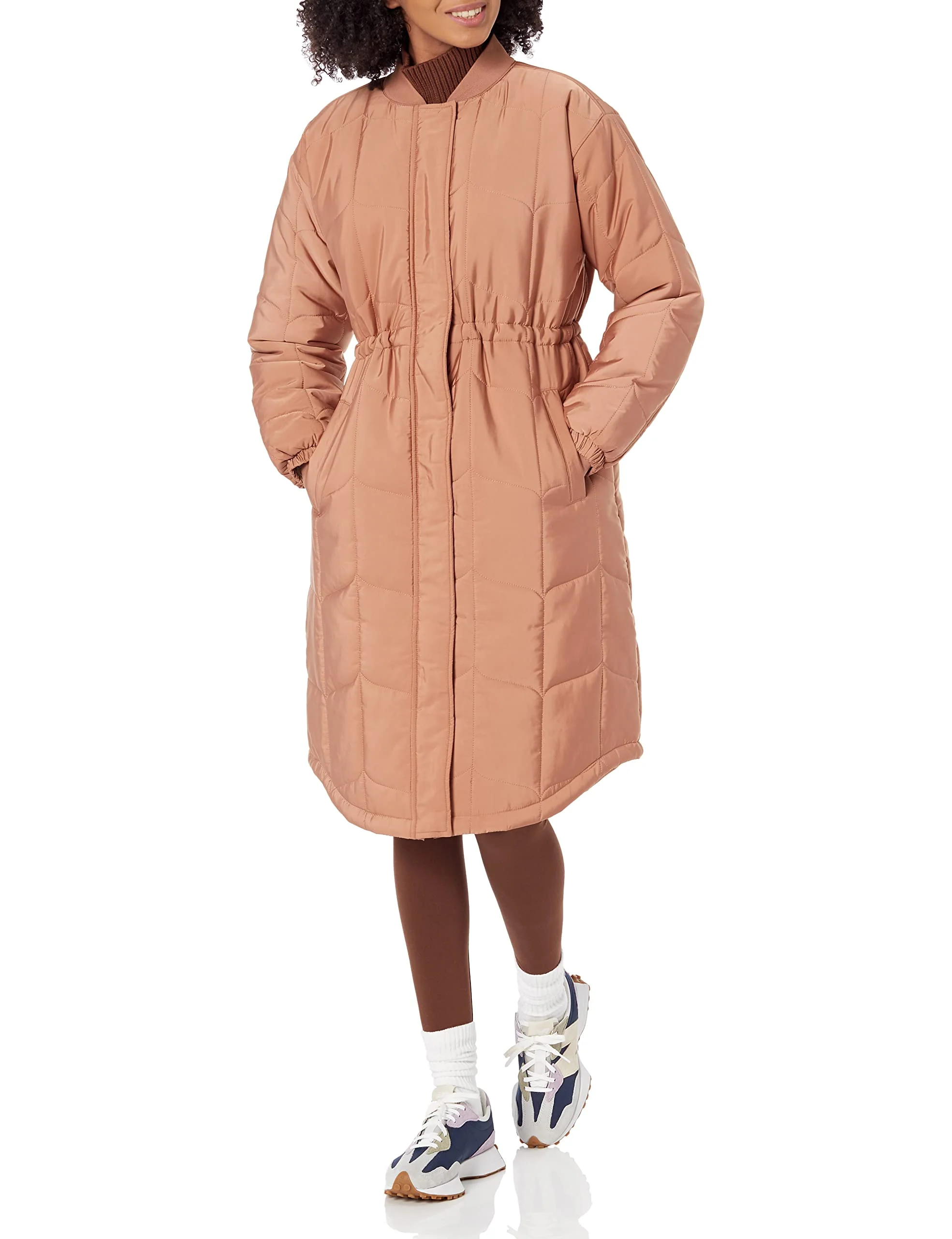 Light Brown Quilted Coat with Slim Women's Cut - Oversized - AmEss