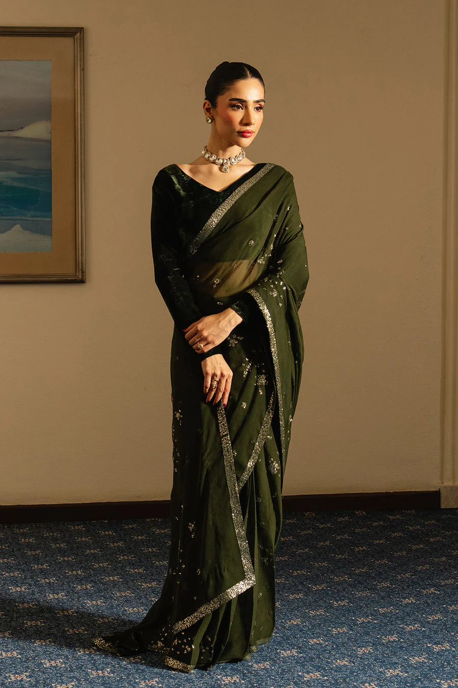 Lulusar Sobaeel Crop Top Saree 2Pcs Velvet Dusk By Morich 2025 - Image 2