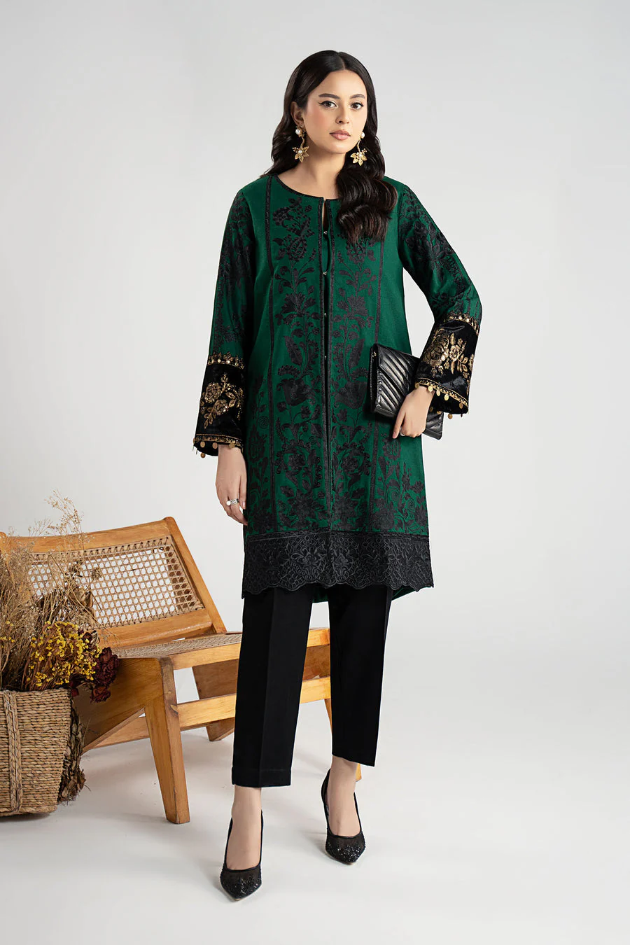 Maria B DWW2518-ESM-GRN Winter Luxury Pret 2025