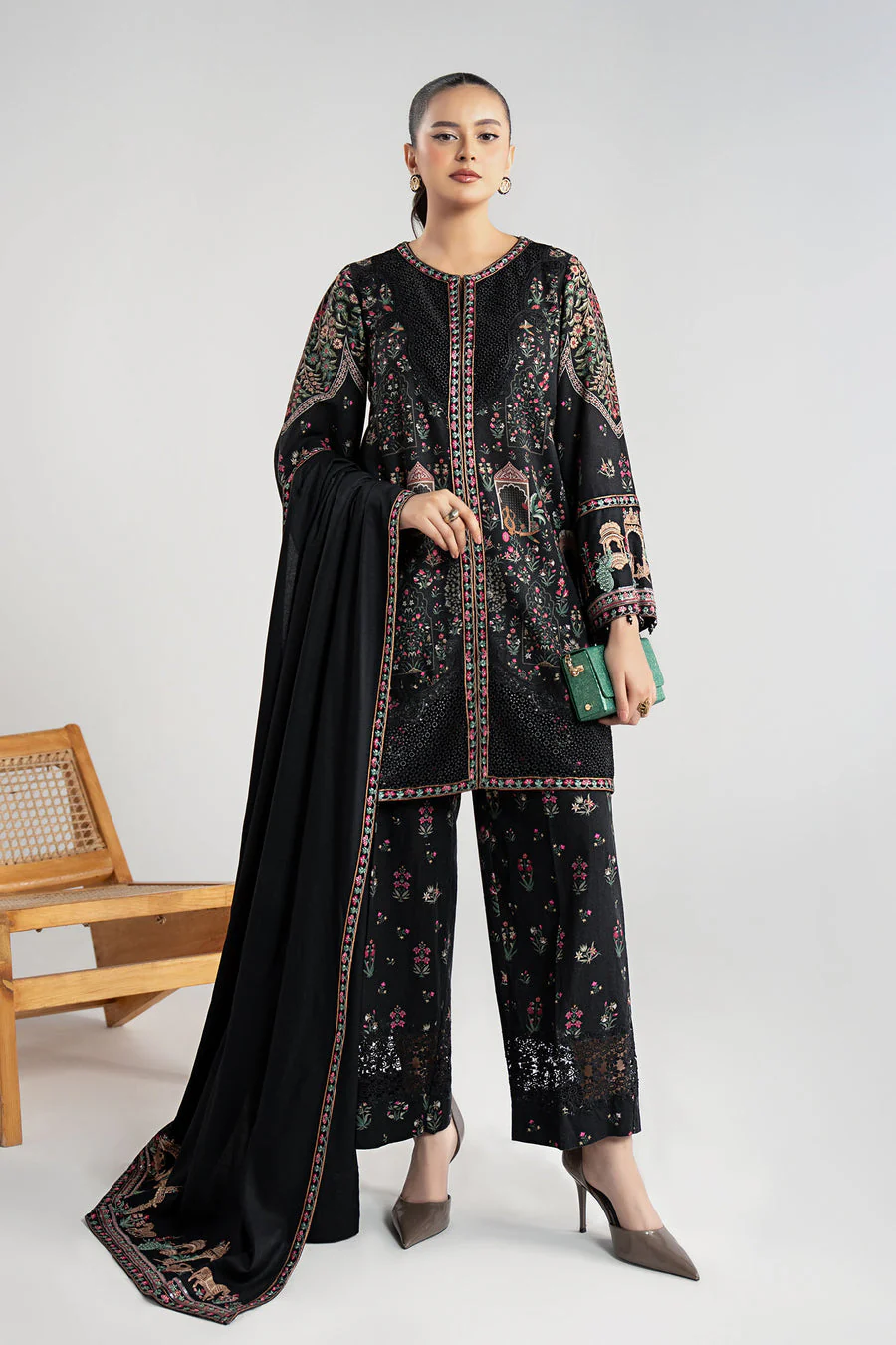 Maria B DWW2535-ESM-BLK Winter Luxury Pret 2025
