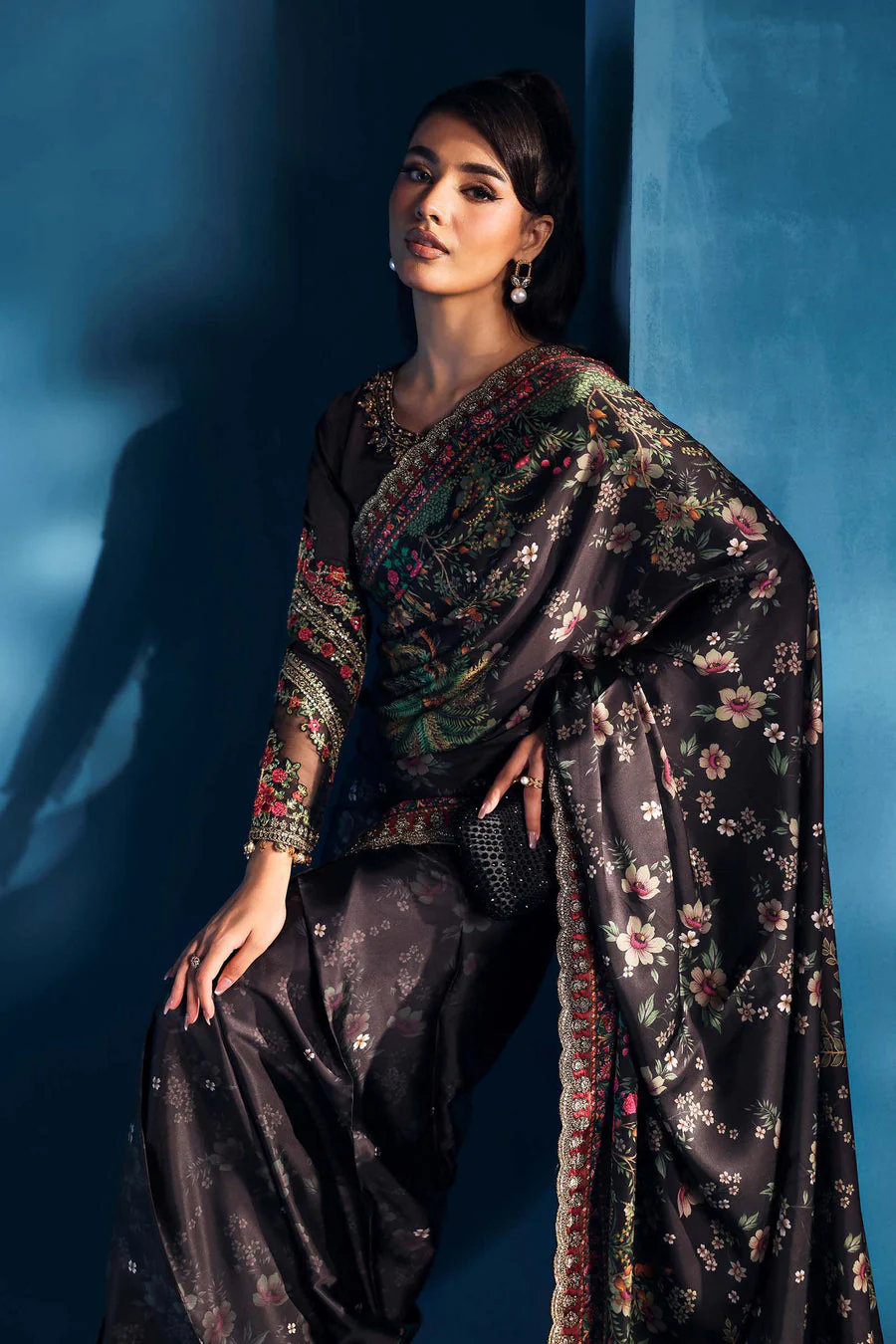 Maria B MPW2501-ESM-BLK Silk Winter 2025 - Image 2