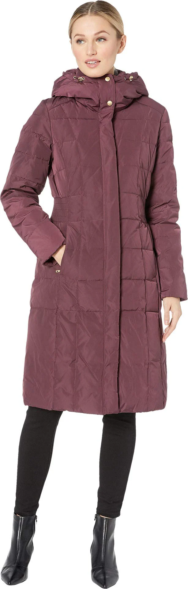 Merlot Cozy Down Coat Women's Knee-Length, Hooded Puffer - Cole Haan