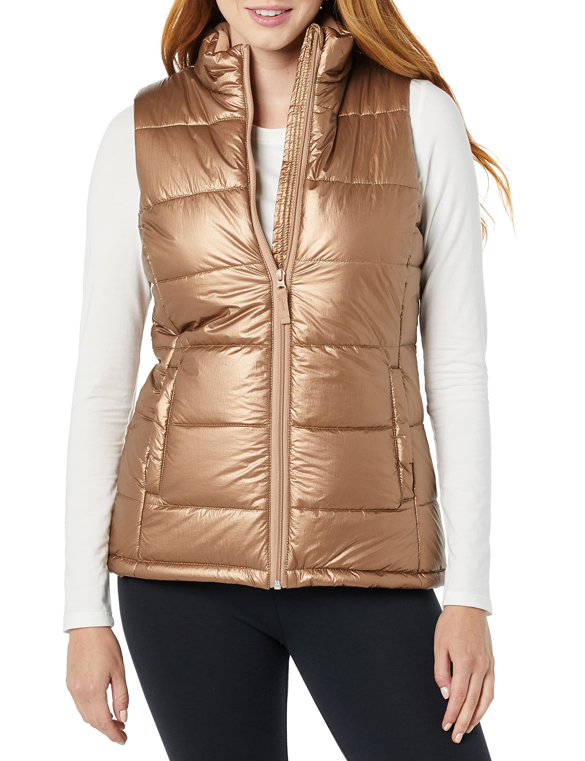 Metallic Taupe Stylish Puffer Vest: Women's - AmEss