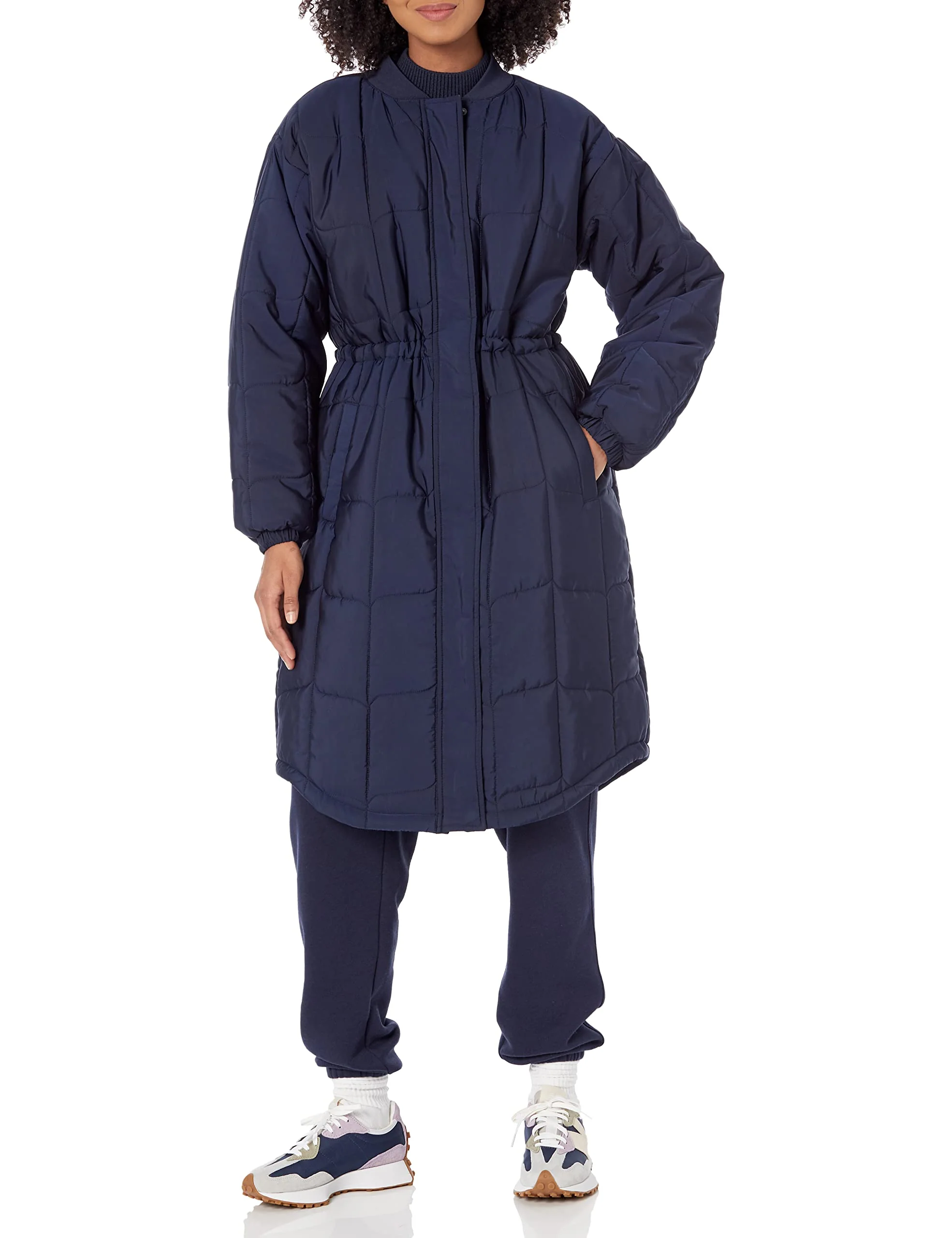 Navy Women's Oversized Quilted Coat - Slim-Fit Lining - AmEss