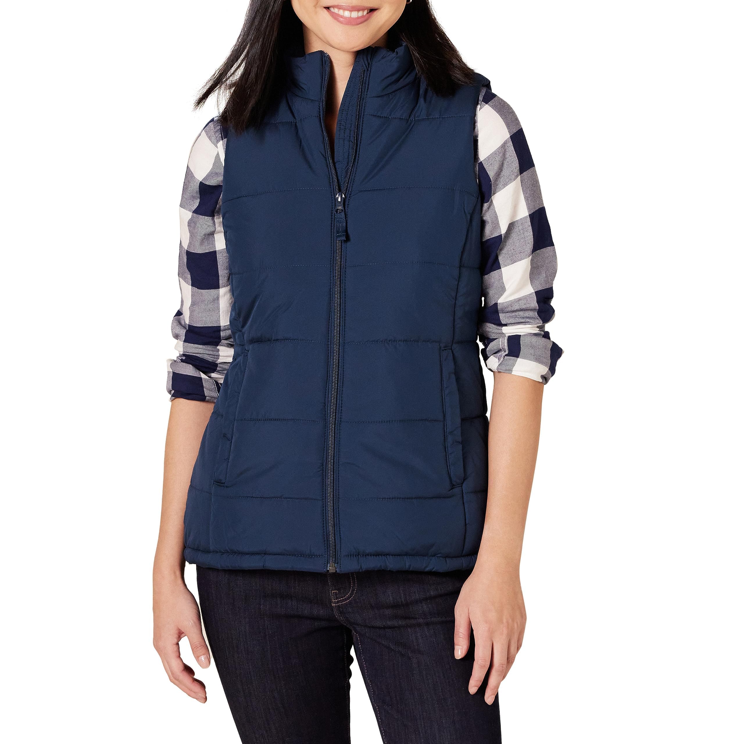 Navy Women's Puffer Vest with Pockets - AmEss